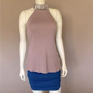 Halter top with beautiful neck trim (taupe)